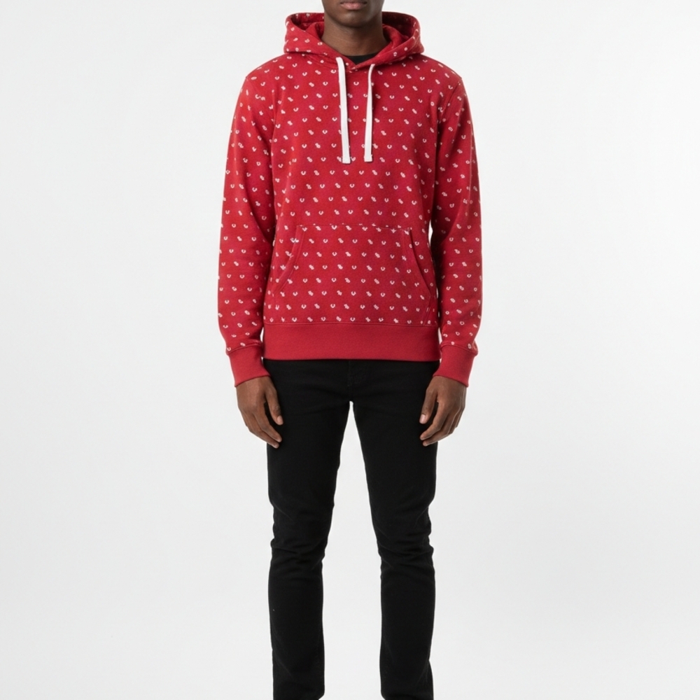 True Religion Red Hoodie with White Pattern